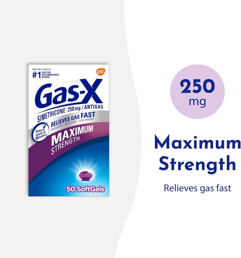 Gas-X Maximum Strength Gas Relief Softgels with Simethicone 250 mg for Bloating Relief 50 Count - Image 2