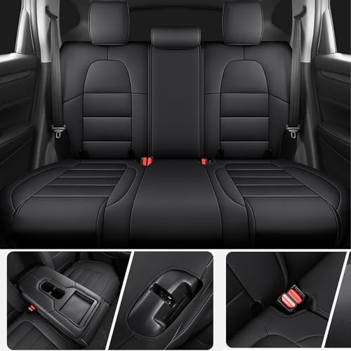 HKZ Fit CRV Car Seat Covers Full Set for Honda CR-V 2017 2018 2019 2020 2021 2022 Touring,EX,Sport,SE&EX-L - Leather (Black) - Image 2
