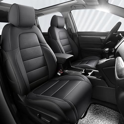 HKZ Fit CRV Car Seat Covers Full Set for Honda CR-V 2017 2018 2019 2020 2021 2022 Touring,EX,Sport,SE&EX-L - Leather (Black) - Image 5