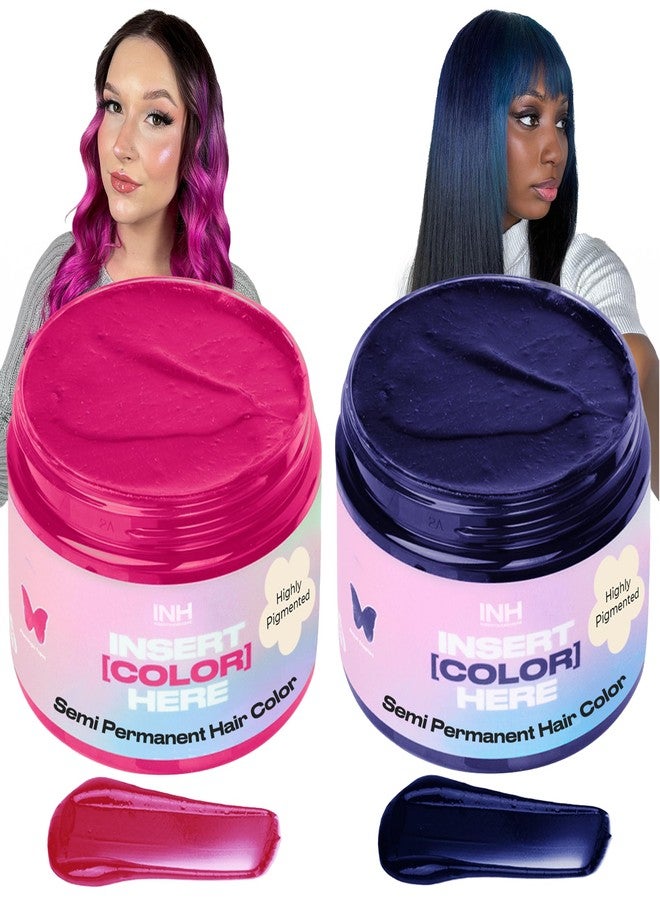 INH Hair Dye Set - Flamingo Topaz Pink & Royal Sapphire Dark Blue Semi Permanent Hair Color Duo, Vegan Color Depositing Conditioner, Ammonia & Sulfate-Free, No Bleach, No Peroxide, Ready to Use, 6oz - Image 1