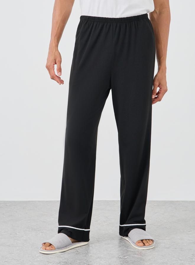 Styli Black Solid Pyjama with Contrast Piping Detail - Image 1
