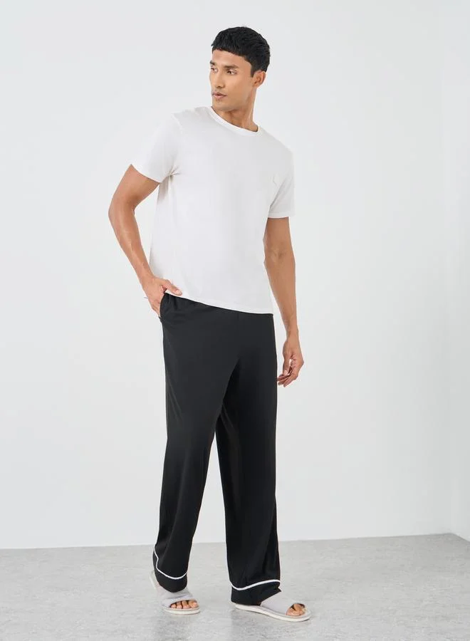 ستايلي Styli Black Solid Pyjama with Contrast Piping Detail