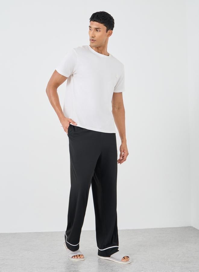 Styli Black Solid Pyjama with Contrast Piping Detail - Image 2