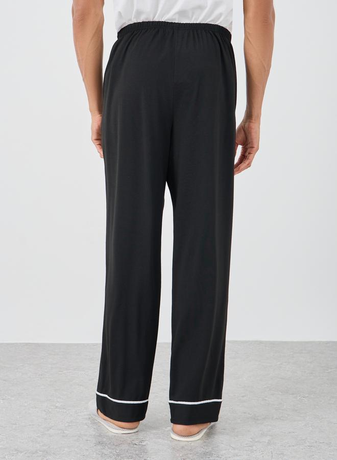 Styli Black Solid Pyjama with Contrast Piping Detail - Image 4