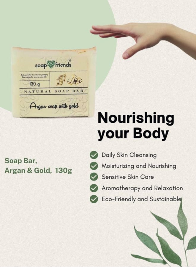 الصابون والأصدقاء صابونة جولد بار بزيت الأرجان – صابون استحمام عضوي مصنوع يدويًا بزيوت طبيعية وأعشاب - Image 4