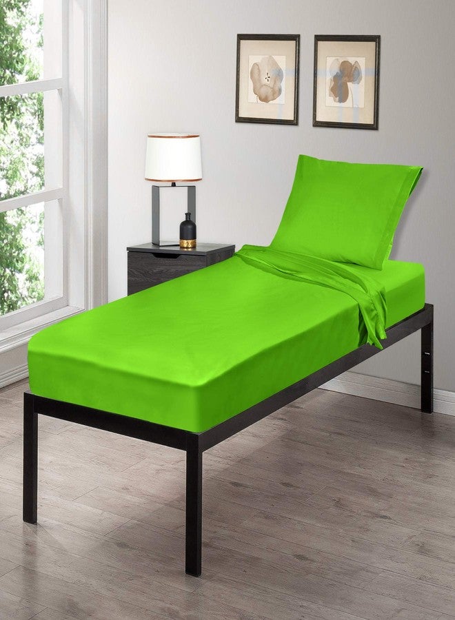 Gilbins 30" x 75" Cot Size 3-Piece Bed Sheet Set, Made of Ultra Soft Cotton, Perfect for Camp Bunk Beds/RVs/Guest Beds Neon Green - Image 1