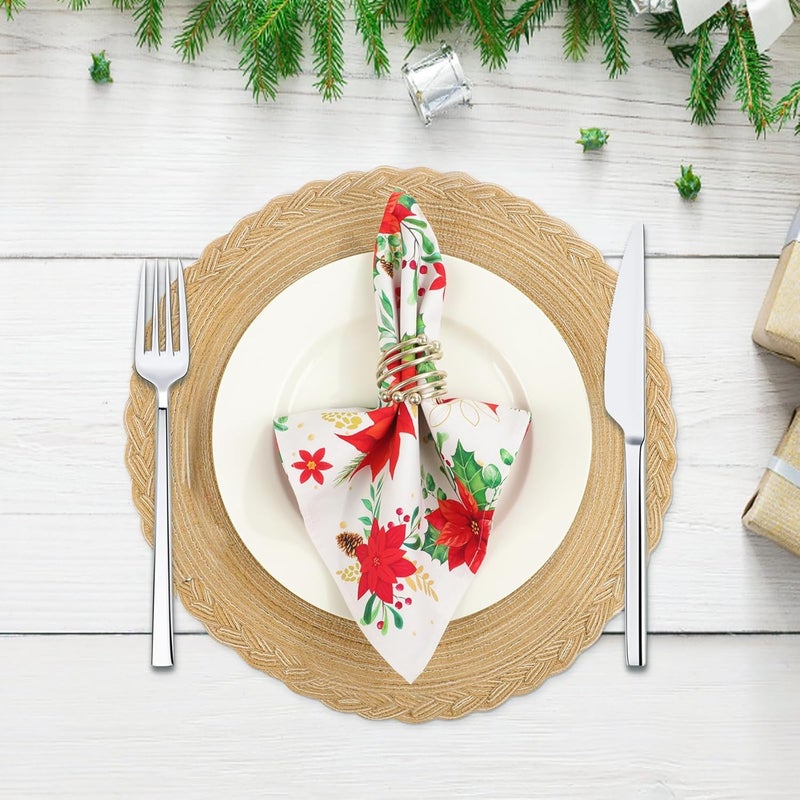 Arquiel Christmas Red Flower Napkins 1818 Inch Dinner Cloth Napkins Set of 6 Washable Cotton Soft Absorbent Square Napkins for Dining Kitchen Party Wedding Decoration - Image 4