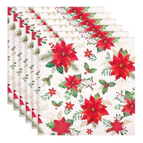 Arquiel Christmas Red Flower Napkins 1818 Inch Dinner Cloth Napkins Set of 6 Washable Cotton Soft Absorbent Square Napkins for Dining Kitchen Party Wedding Decoration - Image 1