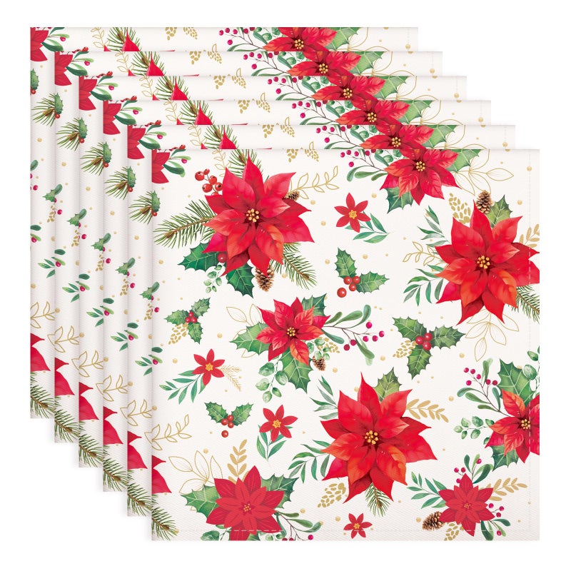 Arquiel Christmas Red Flower Napkins 1818 Inch Dinner Cloth Napkins Set of 6 Washable Cotton Soft Absorbent Square Napkins for Dining Kitchen Party Wedding Decoration - Image 2