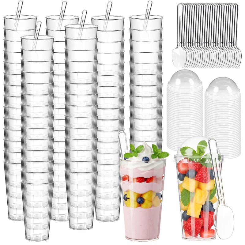 Budiwati 200 Pcs 3oz Mini Dessert Cups with Lids and Spoons - Jello, Clear Plastic Parfait & Pudding Shooter Cups for Tasting Party, Catering, Wedding, Birthday Appetizer, Yogurt, Fruit, Cheesecake - Image 1