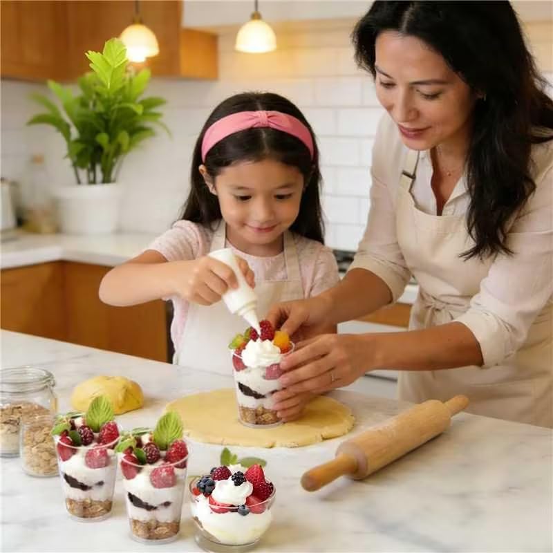 Budiwati 200 Pcs 3oz Mini Dessert Cups with Lids and Spoons - Jello, Clear Plastic Parfait & Pudding Shooter Cups for Tasting Party, Catering, Wedding, Birthday Appetizer, Yogurt, Fruit, Cheesecake - Image 4