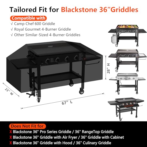 GuardKove Griddle Cover for Blackstone 36 Griddle 2026 Upgraded 1000D Heavy Duty Waterproof Flat Top Grill Cover Tear Fade Resistant with Buckle Air Vents Fits Blackstone 1528 More 4Burner Griddle - Image 3