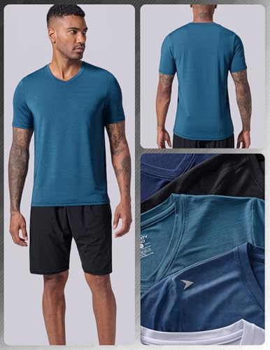 Liberty Pro 5 Pack Mens V-Neck Dry Fit T-Shirts, Active Athletic Short Sleeve Workout Tops, Performance Gym Tees (Set 7, Small) - Image 4