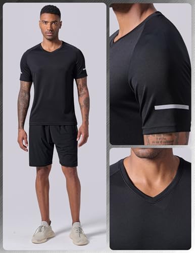 Liberty Pro 5 Pack Mens V-Neck Dry Fit T-Shirts, Active Athletic Short Sleeve Workout Tops, Performance Gym Tees (Set 7, Small) - Image 5