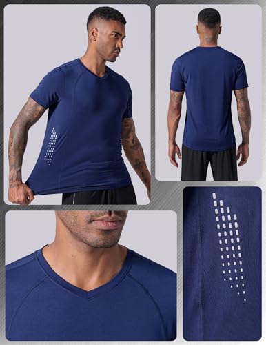 Liberty Pro 5 Pack Mens V-Neck Dry Fit T-Shirts, Active Athletic Short Sleeve Workout Tops, Performance Gym Tees (Set 7, Small) - Image 2