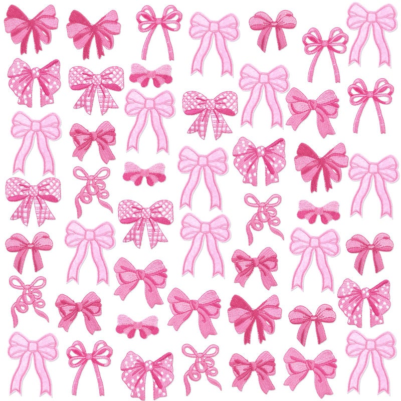 Glitinsel 48 Pcs Pink Bow Iron On Patches Cute Buffalo Plaid Polka Dot Ribbon Bowknot Sew On Repair Embroidered Applique Coquette Bow Girly Aesthetic Diy Crafts Gift For Women Clothing Backpack Hat