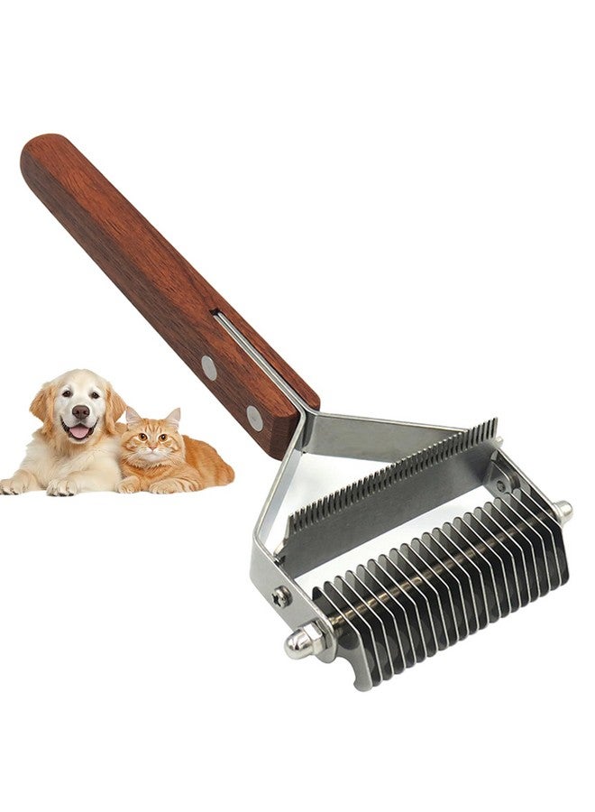 مشط إزالة تشابك شعر الحيوانات الأليفة - مشط تنظيف من الفولاذ المقاوم للصدأ ذو 20 سنًا للكلاب والقطط، فعال للسلالات متوسطة إلى طويلة الشعر، مع تحكم في التشابك والتساقط، ومقبض خشبي مانع للانزلاق - Image 1