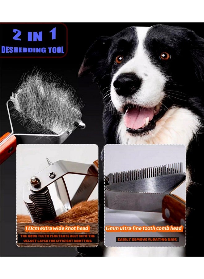 مشط إزالة تشابك شعر الحيوانات الأليفة - مشط تنظيف من الفولاذ المقاوم للصدأ ذو 20 سنًا للكلاب والقطط، فعال للسلالات متوسطة إلى طويلة الشعر، مع تحكم في التشابك والتساقط، ومقبض خشبي مانع للانزلاق - Image 2