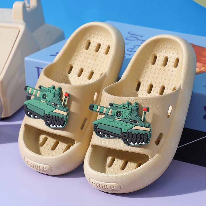 Childrens Slippers Boys Summer Home Bathing Leakage Anti-slip 2024 New Style Bathroom Slippers for Girls Diy E tank-khakis [anti-slip soft/bath special]] 