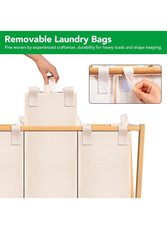 Cady One - 150L 3-Compartment Foldable Fabric Laundry Basket with Wooden Frame 42*80*70cm - Image 1