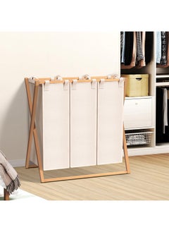 Cady One 150L 3-Compartment Foldable Fabric Laundry Basket with Wooden Frame 42*80*70cm  - Image 3
