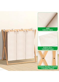 Cady One 150L 3-Compartment Foldable Fabric Laundry Basket with Wooden Frame 42*80*70cm  - Image 5