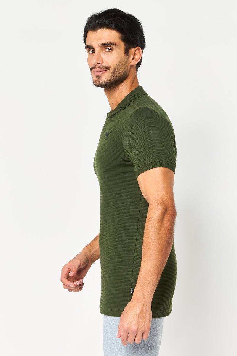 PUMA Men Slim Fit Short Sleeve Ottoman Outdoor Polo Shirt, Dark Olive - Image 4
