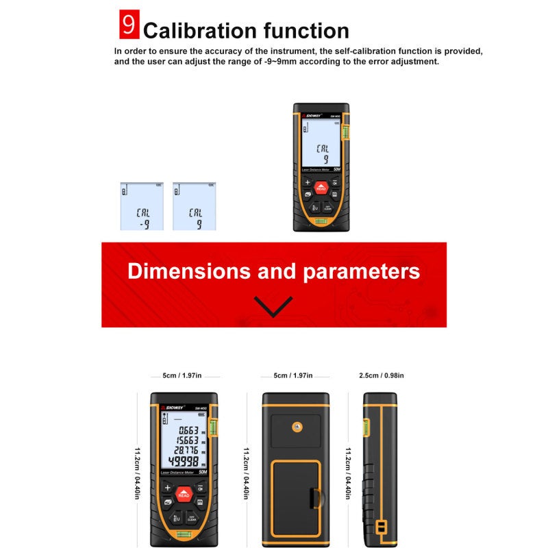 Infrared Distance Meter: 70M Range, IP54 Waterproof, 30 Data Storage Electronic Ruler - Backlit LCD, Dual Horizontal Bubbles Ruler for Indoor Outdoor Measurement - Image 3