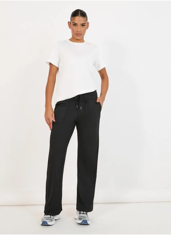 Styli Drawstring Waist Stitch Pocket Detail Active Straight Pant