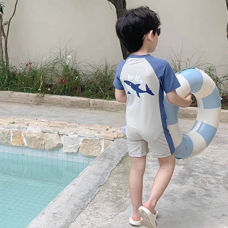 Kids Shark Print Swimsuit Short Sleeve Sun Protection Quick Dry - Image 2