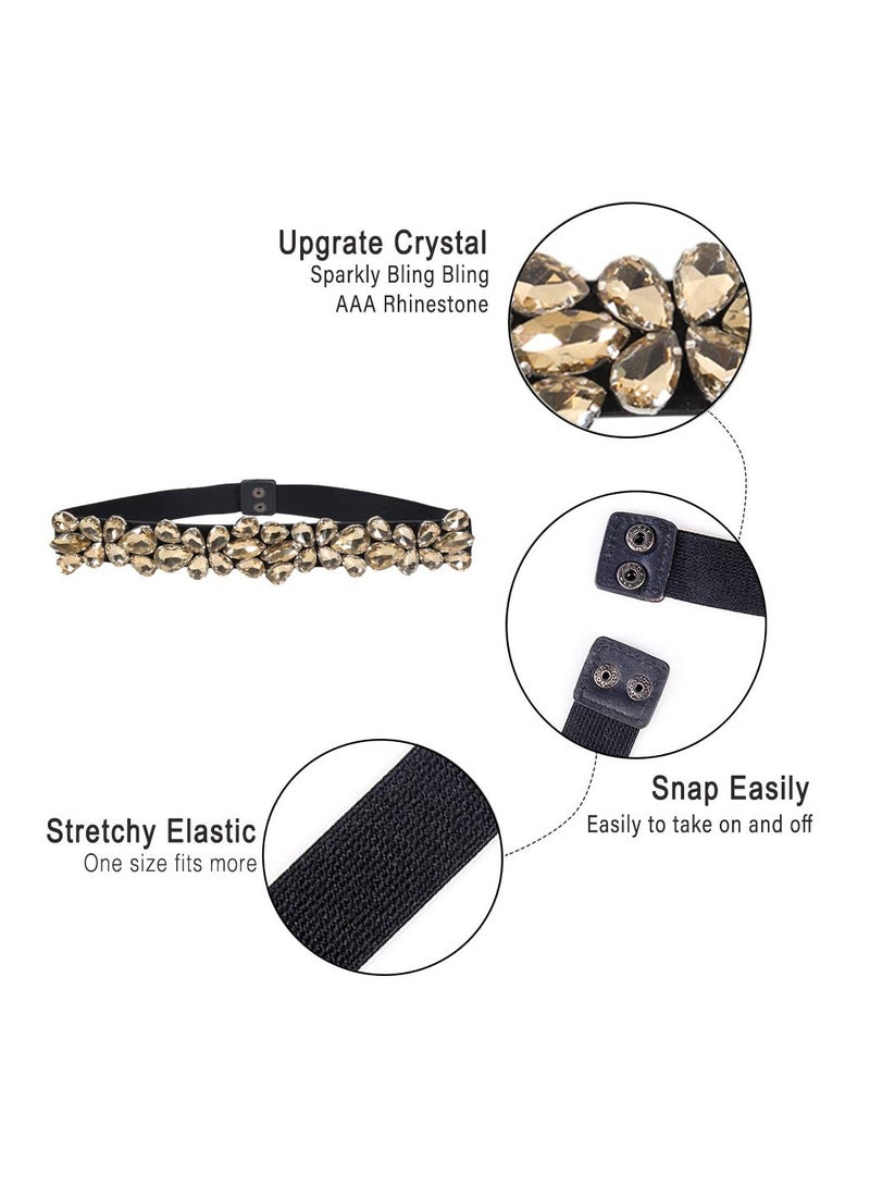 Rhinestone Skinny Belt Floral Elastic Belt for Lady
