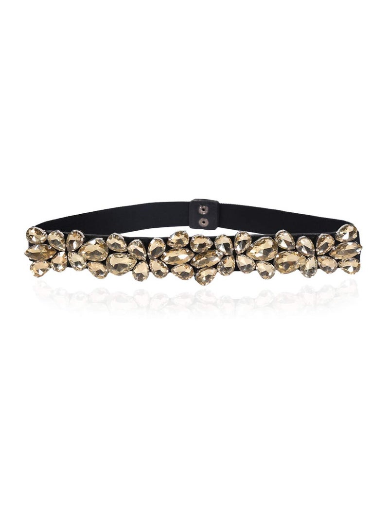 Rhinestone Skinny Belt Floral Elastic Belt for Lady