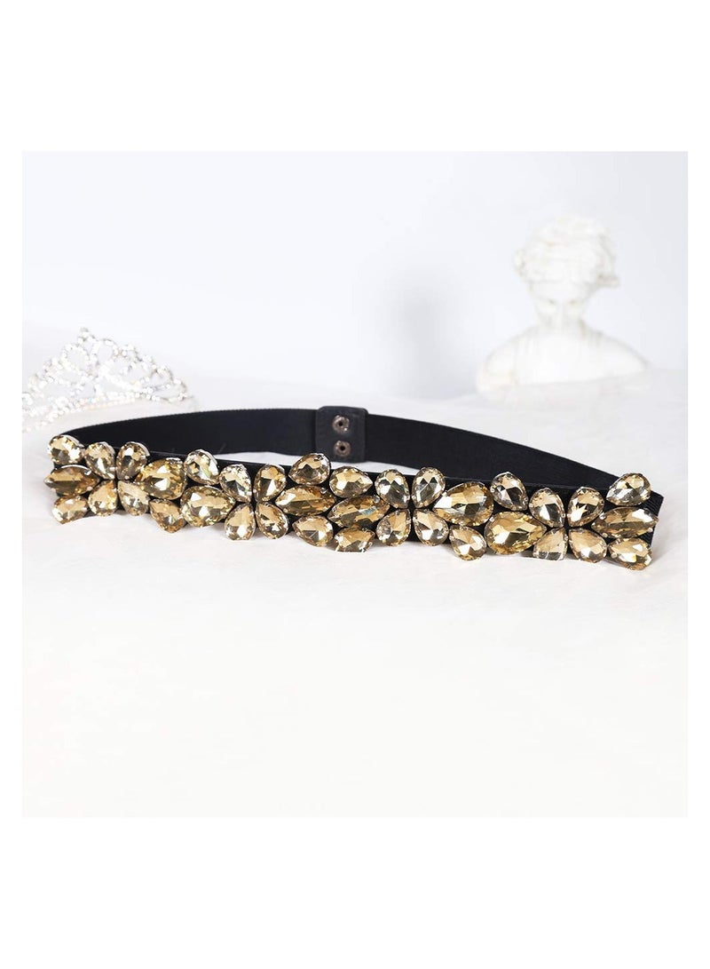Rhinestone Skinny Belt Floral Elastic Belt for Lady
