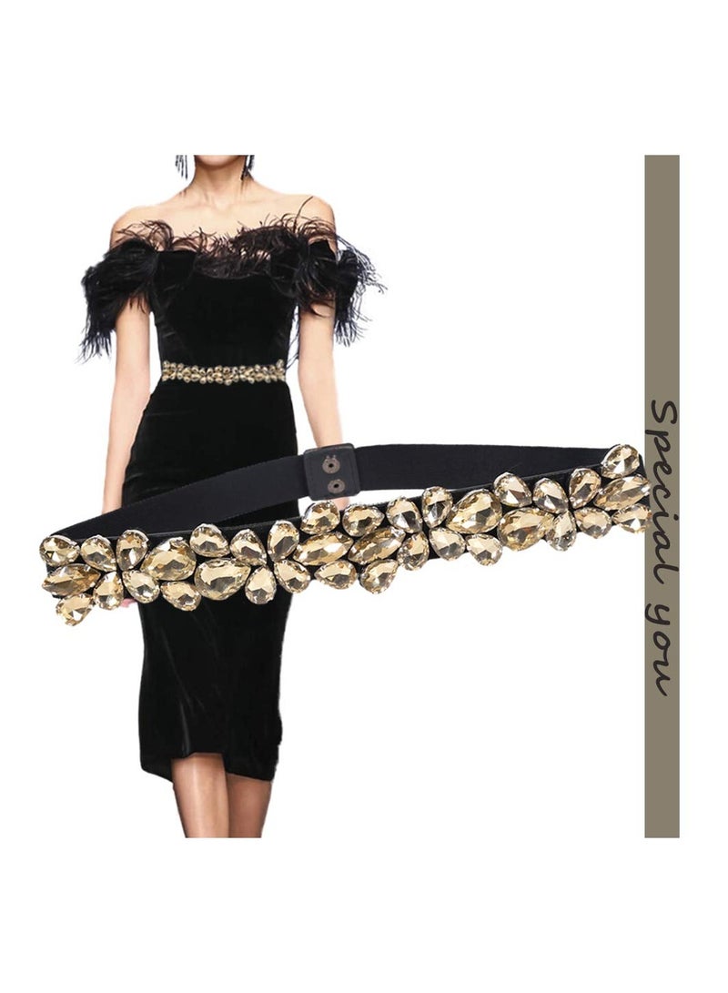 Rhinestone Skinny Belt Floral Elastic Belt for Lady
