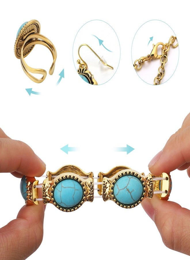 JMScape 4 PCS Western Turquoise Jewelry for Women Boho Vintage Navajo Pearl Necklace Earring Bracelet Ring Set Country Cowgirl Accessories for Gift, Large, Metal, Turquoise - Image 4