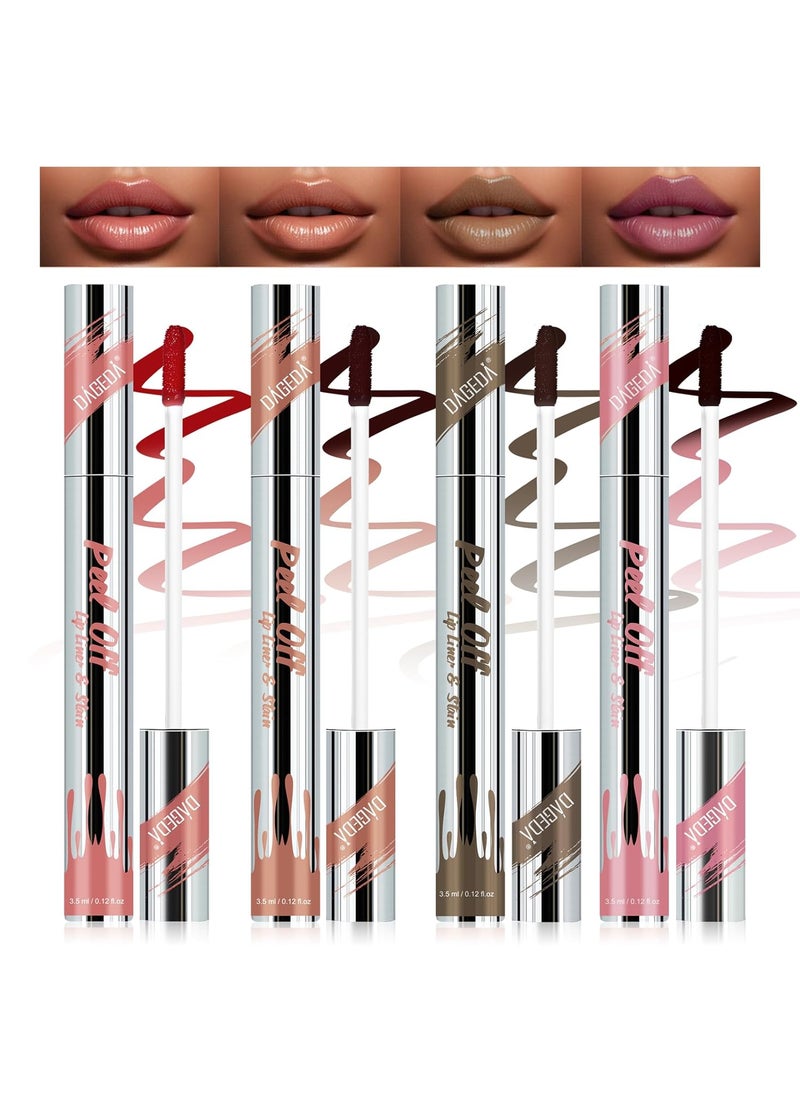 DAGEDA - DAGEDA 4 Colors Peel Off Lip Liner Peel Off Lip Stain Set Tattoo Lip Liner with TweezerWaterproof Long Lasting Lip Stain Highly Pigmented Matte Finish Lip Tint Stain - Image 1