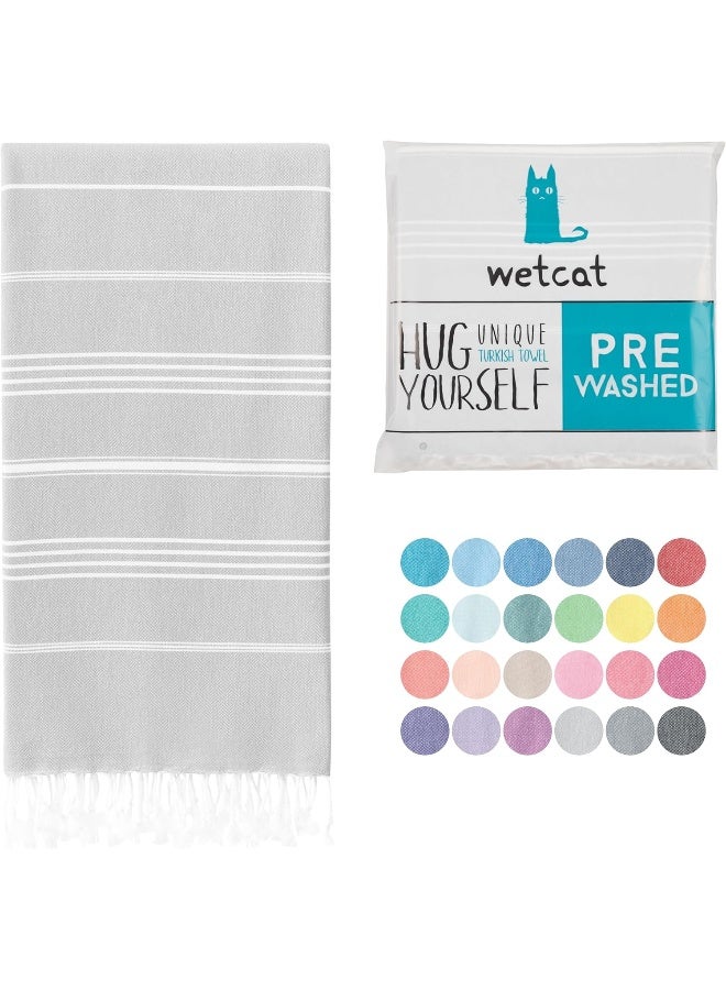 WETCAT Turkish Beach Towel Oversized 38x71 100 Turkish Cotton Made in Turkey  Sand Free Extra Large Ultra Soft Quick Drying Compact  Lightweight for Travel  Light Grey - Image 1