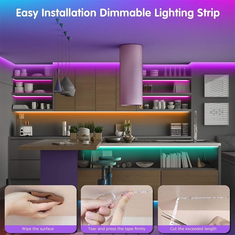 أضواء شريط LED بطول 10 أمتار/32.8 قدم، أضواء شريط LED RGB للإضاءة الخلفية للتلفزيون بحجم 40-60 بوصة، أضواء شريط RGB مع جهاز تحكم عن بعد، مجموعة أضواء LED USB للإضاءة الخلفية لغرفة النوم وشاشة الكمبيوتر والمرآة وخزانة المكتب - Image 2