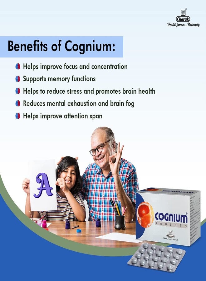 Charak Pharma Cognium Tablet For Memory, Focus and Concentration | Reduce Stress and Promote Brain Health - 20 Tablets (Pack of 2) - Image 4