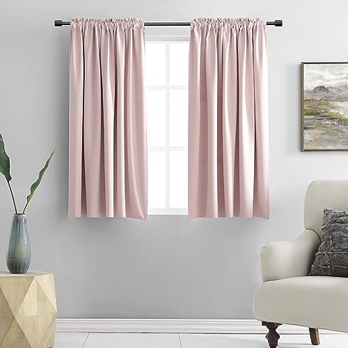 DONREN 48 Inch Length Blush Pink Curtains for Girls Baby Room Light Pink Kitchen Room Darkening Thermal Insulated Curtains for Bathroom Small Window52 Wide by 48 Long1 Pair