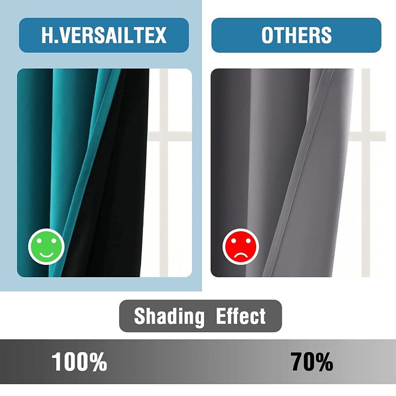H.VERSAILTEX 100% Blackout Curtains for Bedroom Thermal Insulated Blackout Curtains 45 inch Length Full Light Blocking Window Drapes for Living Room with Black Liner 2 Panels  Turquoise Blue - Image 5