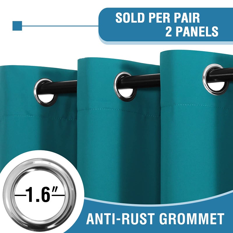 H.VERSAILTEX 100% Blackout Curtains for Bedroom Thermal Insulated Blackout Curtains 45 inch Length Full Light Blocking Window Drapes for Living Room with Black Liner 2 Panels  Turquoise Blue - Image 3