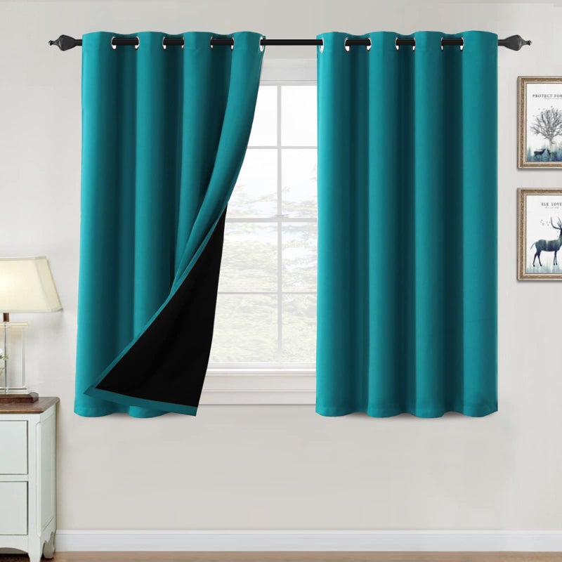H.VERSAILTEX 100% Blackout Curtains for Bedroom Thermal Insulated Blackout Curtains 45 inch Length Full Light Blocking Window Drapes for Living Room with Black Liner 2 Panels  Turquoise Blue - Image 1