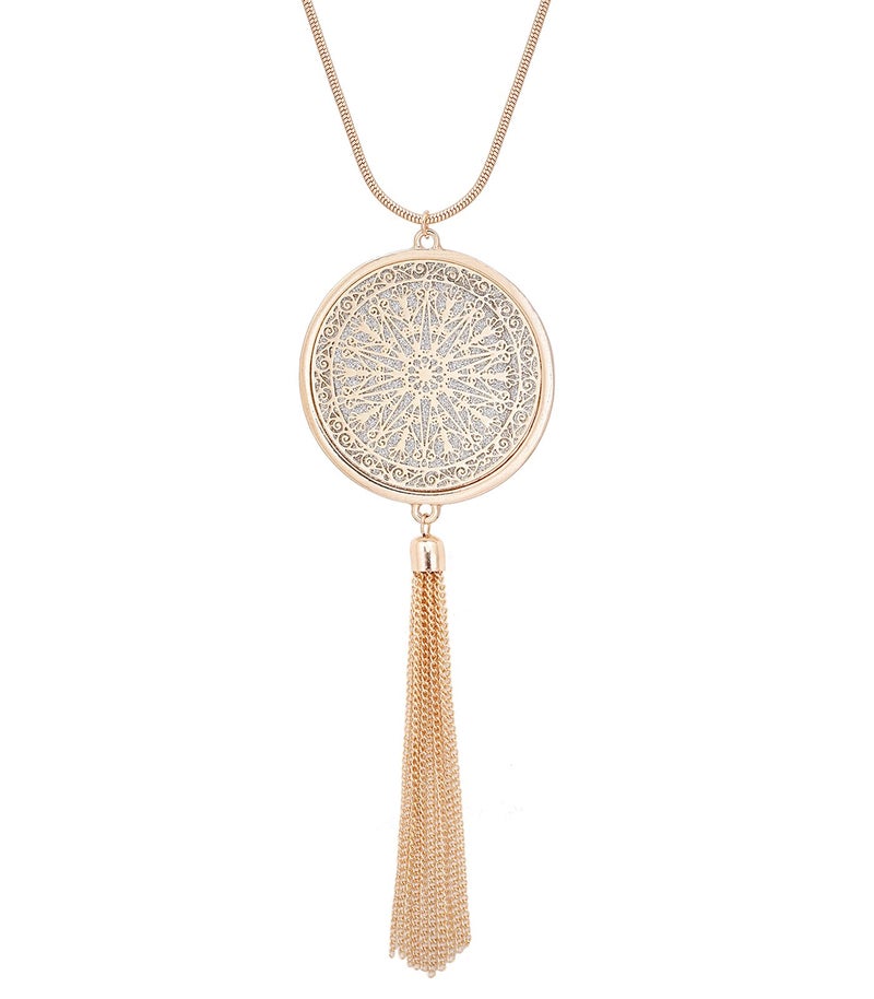 MOLOCH Long Necklaces For Woman Disk Circle Pendant Necklaces Tassel Fringe Necklace Set Statement Pendant (gold) - Image 1