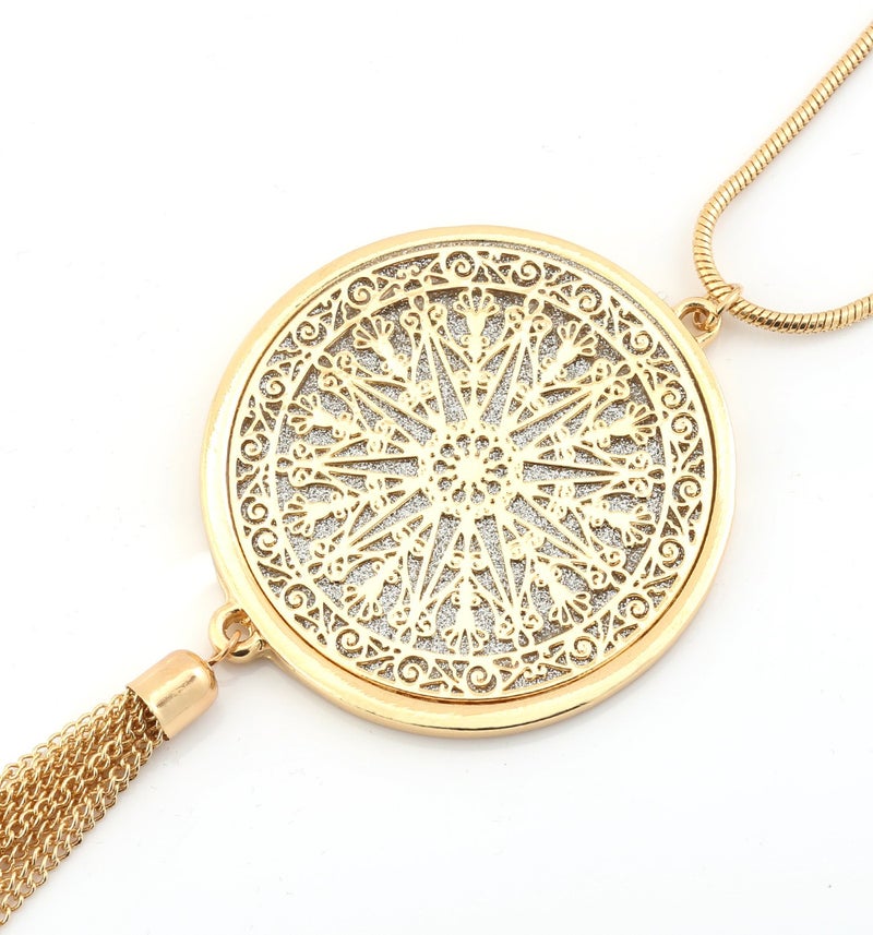 MOLOCH Long Necklaces For Woman Disk Circle Pendant Necklaces Tassel Fringe Necklace Set Statement Pendant (gold) - Image 3