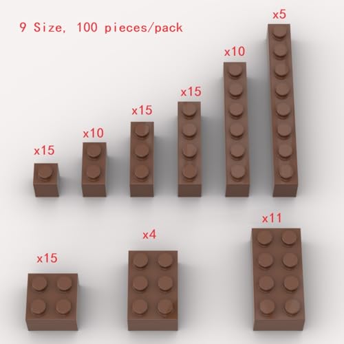 YUJHITP 100 Piece Brown Bricks Bulk Assortment Pack 9 Size Brown Classic Building Blocks Bricks Compatible with Lego Parts and PiecesColor Brown - Image 5
