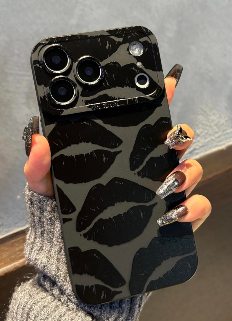 Jusnfu for iPhone 17 Pro Max Case 6.9 Inch 2025, Aesthetic Lips Goth Phone Case for Women Girls Men, Silicone Protective Phone Cover for iPhone 17 Pro Max, Black Lips - Image 1