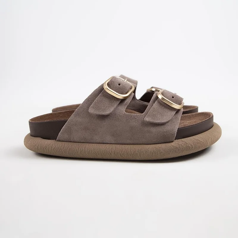 Manijero Manijero Lavanda Women's Genuine Leather Double Buckle Mink Slippers