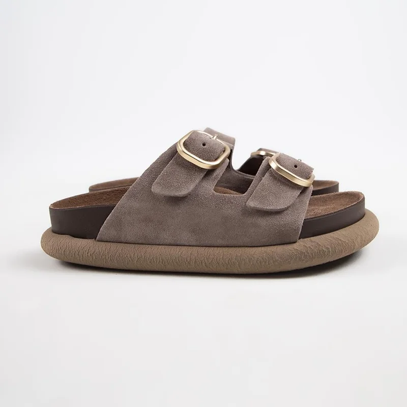 Manijero Manijero Lavanda Women's Genuine Leather Double Buckle Mink Slippers