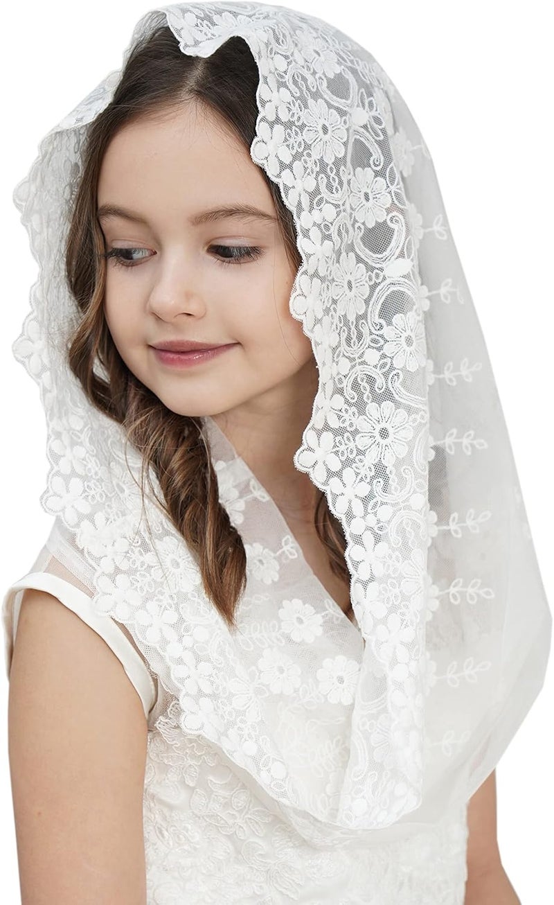 Leimandy Flowergirl Veils First Communion Veil Lace Floral Edge Veil Headwrap for Grils F5 - Image 1